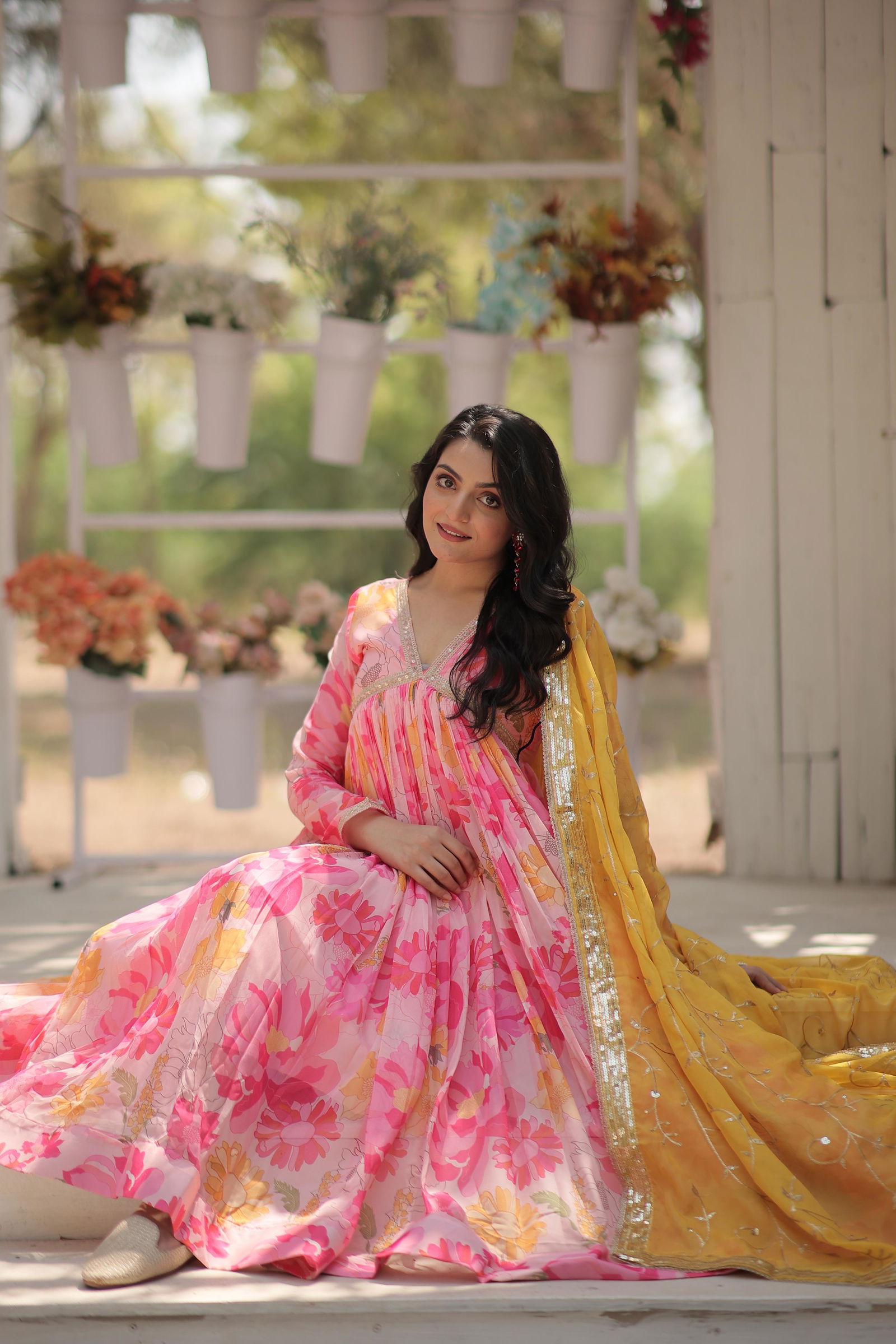 KA 1104 Russian silk Digital Printed Gown With Dupatta Wholesale Price In Surat
